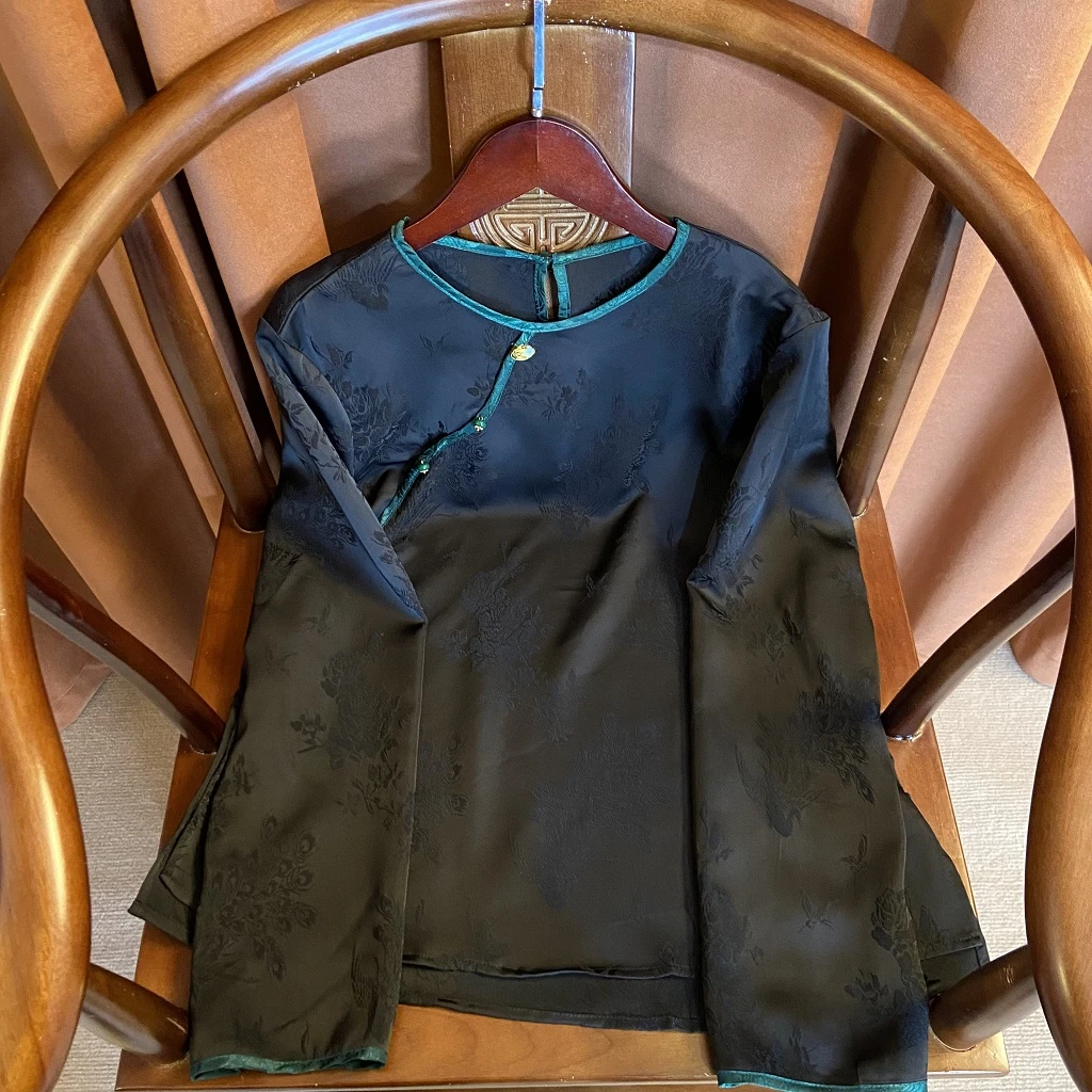 【娇莺】新中式百搭长袖复古国风圆领气质百搭打底显瘦时尚修身女