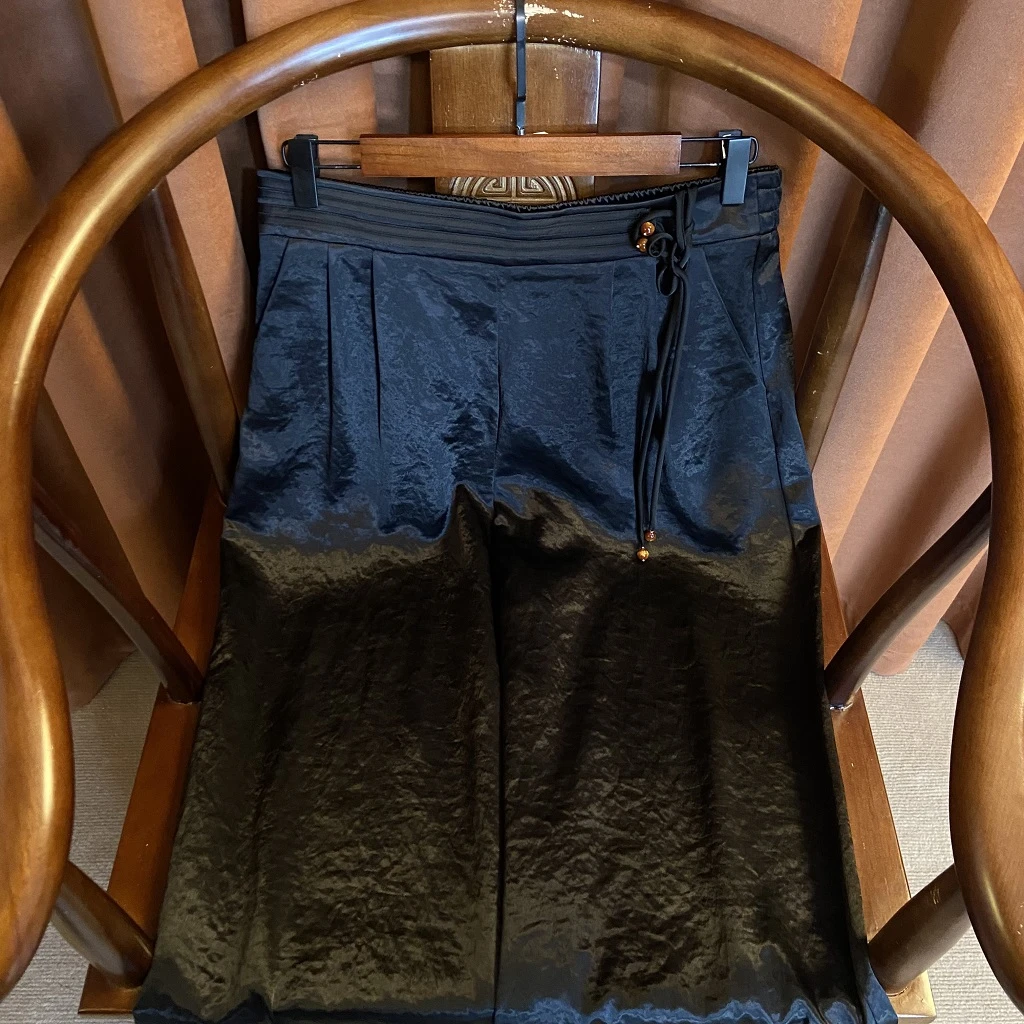 【雨穗】新中式国风风秋季提花缎面设计师款女宽松气质时尚阔腿长裤