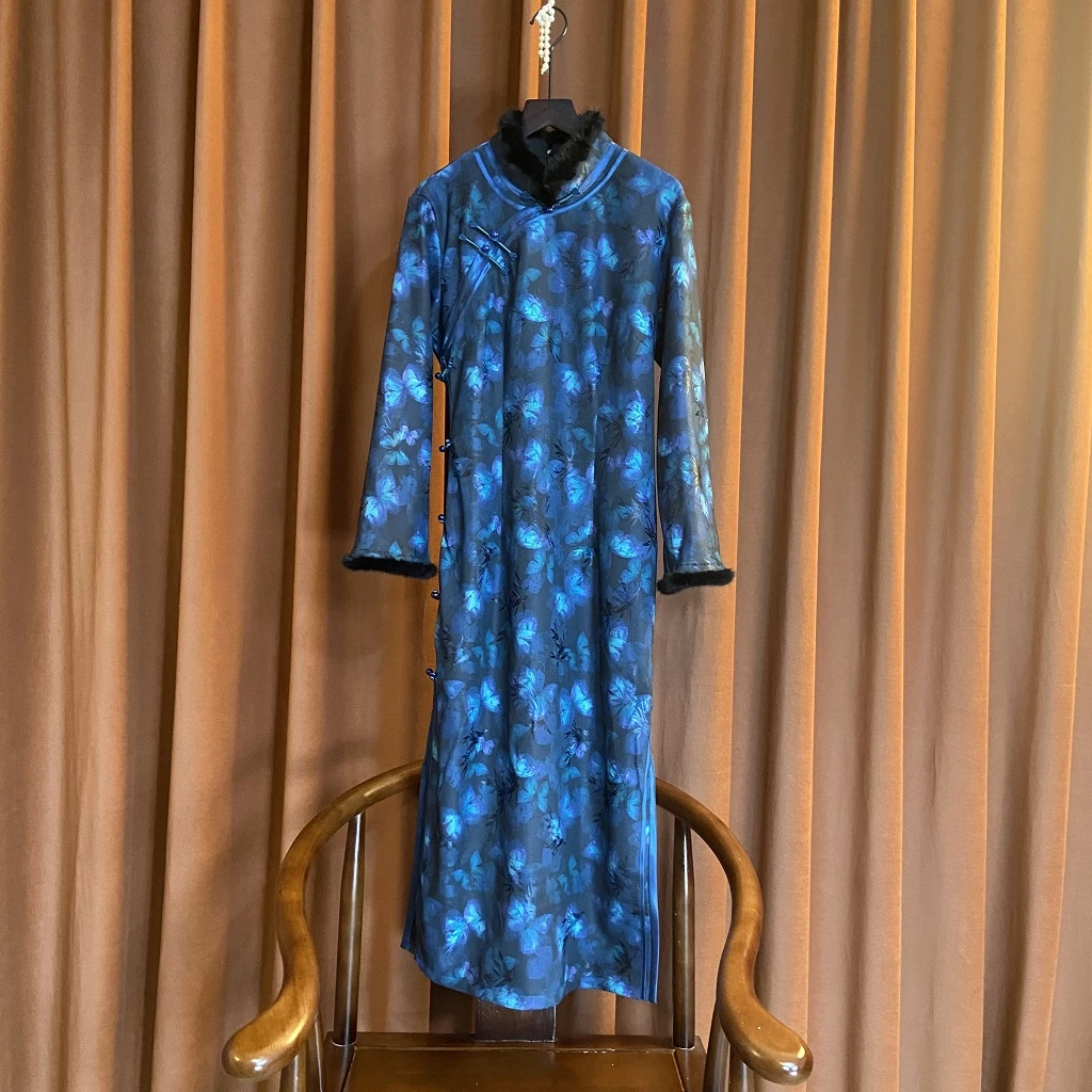 【蓝蝶】新中式国风新款气质秋季新款女士复古国风重磅时尚旗袍