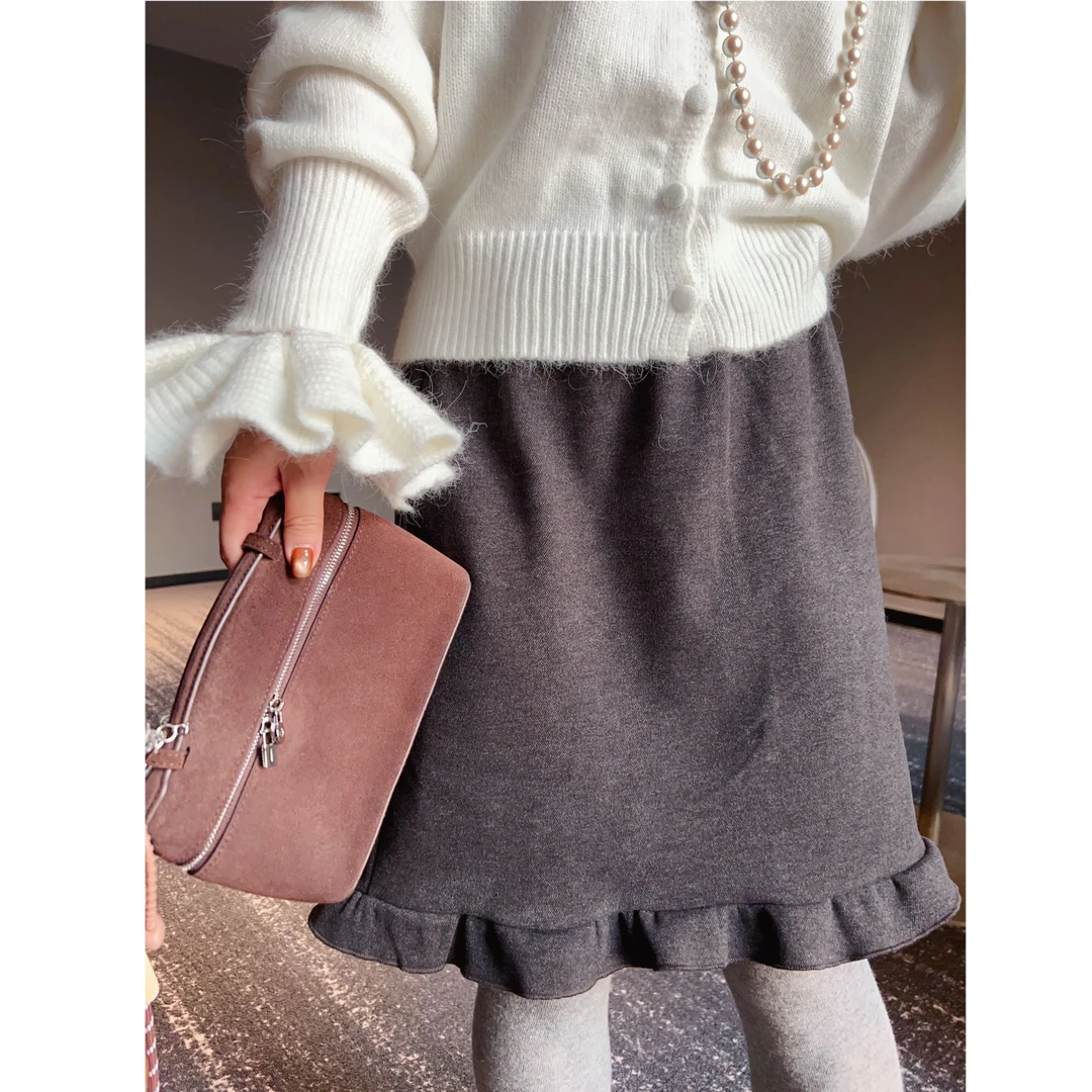 十三行加绒短裙女士时尚花边简约小个子穿搭气质加厚半身裙