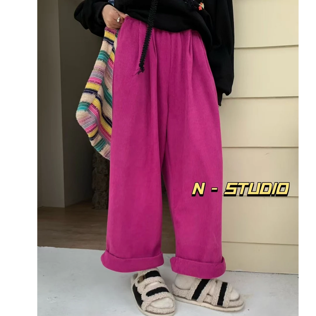 灯芯加厚韩国东大门代购2024秋季纯色条绒休闲卫裤