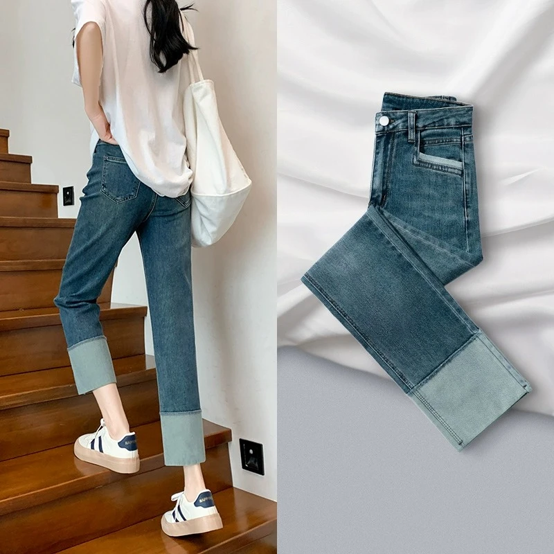 直筒牛仔裤女夏季薄款2024年新款高腰复古九分宽松小个子烟管裤子