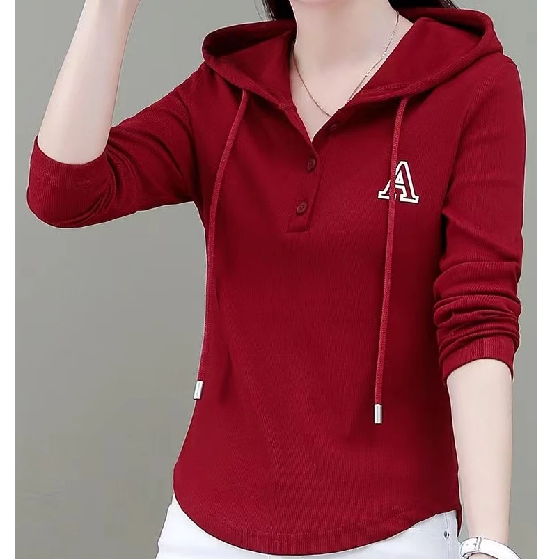 秋季新款洋气时尚百搭修身长袖连帽字母A卫衣T恤