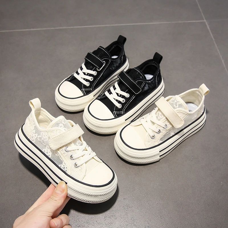 蜡笔小新厚底鞋子防滑女童小白鞋2025夏季新款透气儿童刺绣帆布鞋