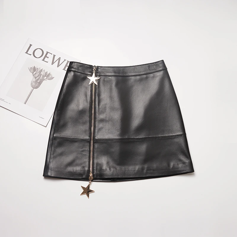 海宁真皮皮裙2025秋冬新款绵羊皮高腰显瘦半身裙时尚包臀a字短裙