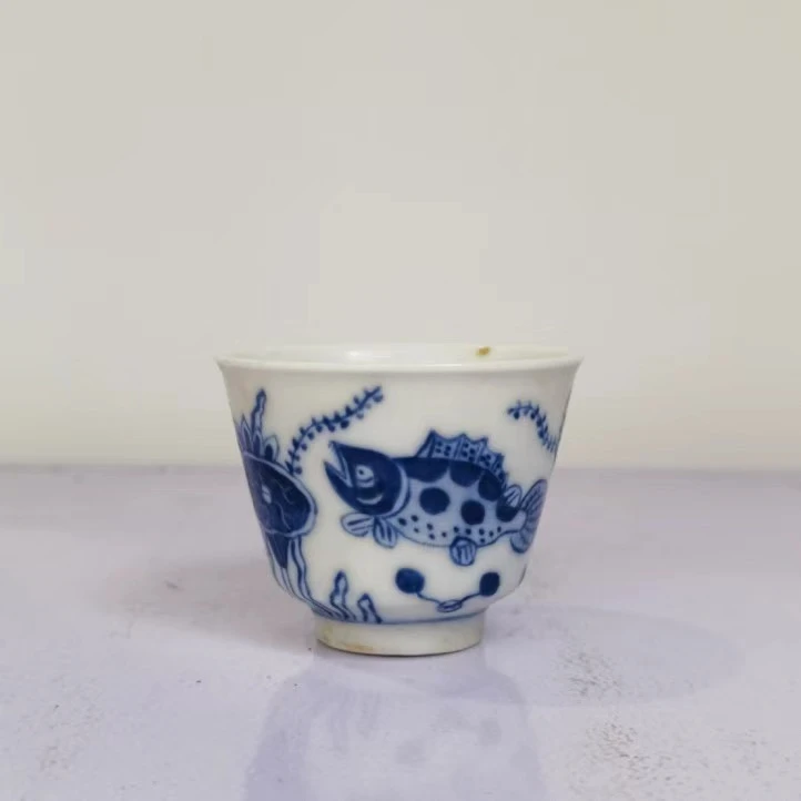 3157清晚期 青花桂鱼莲花纹品茗杯