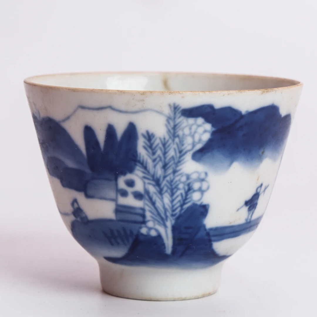 清晚期 青花山水人物杯
