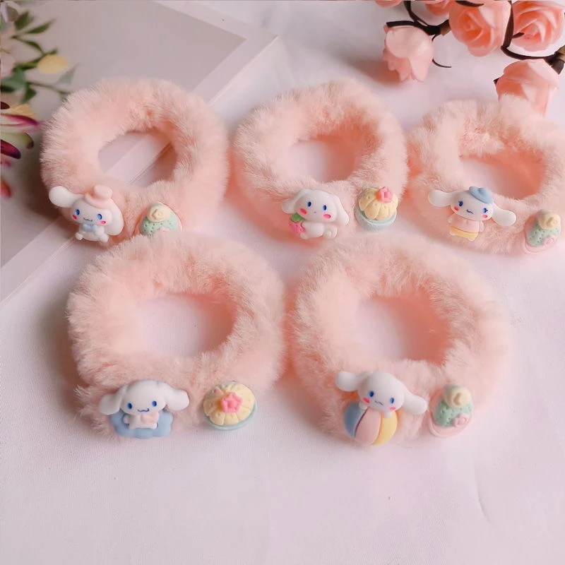 三丽鸥儿童毛绒发圈扎头发超萌玉桂狗卡通毛茸茸头绳韩版可爱头绳