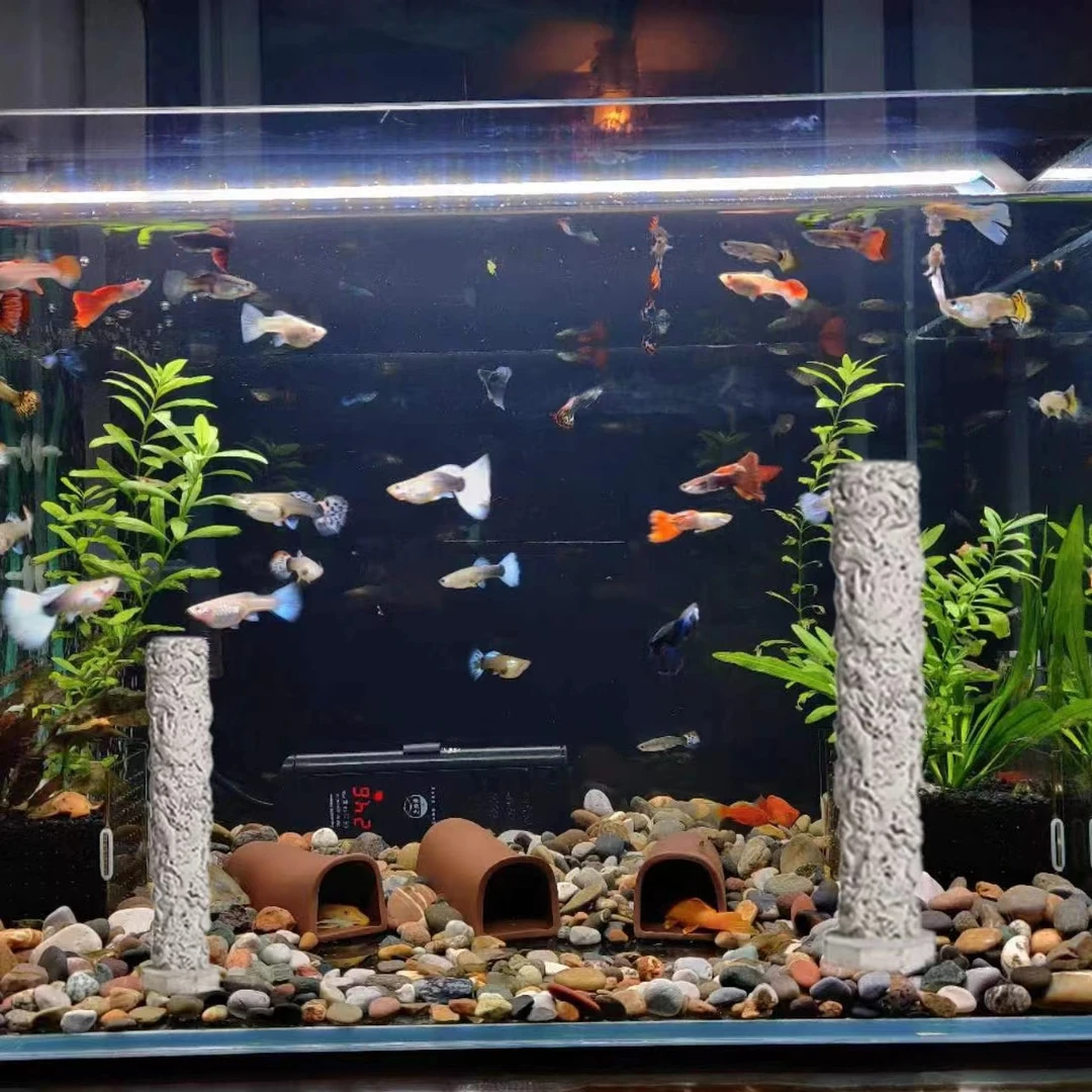 水泥摆件创意九龙柱新中式鱼缸沉水造景布景玄关客厅桌面装饰品00