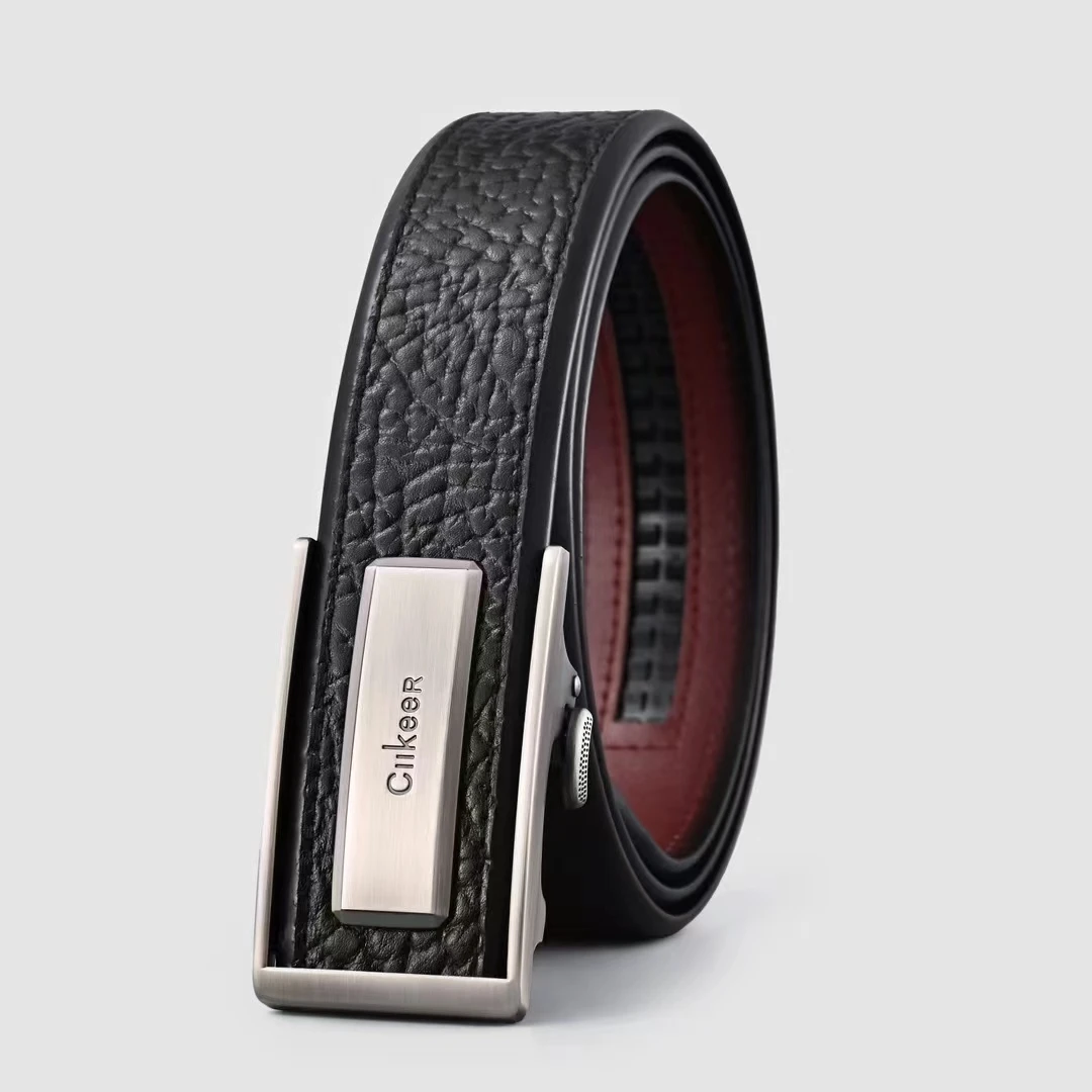 Cllkeer男士头层牛皮野牛纹内穿自动扣商务休闲男士腰带真皮皮带