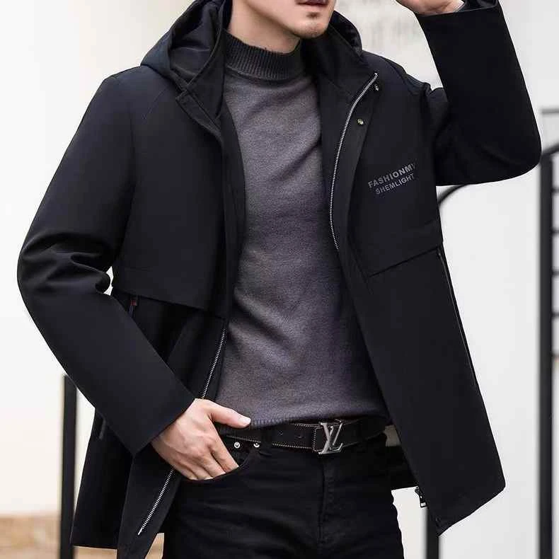 男士派克服新款皮毛一体中老年休闲时尚加厚防寒保暖上衣