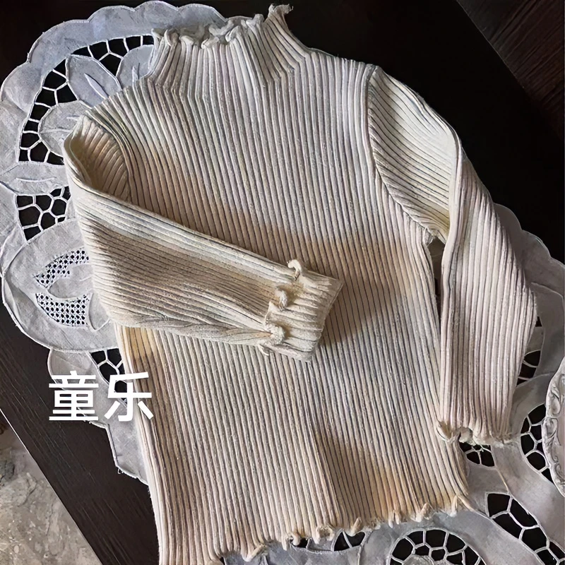 女童秋冬季百搭高弹针织套头打底毛衣法式洋气长袖半高领儿童秋款