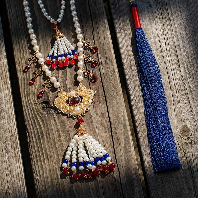 铁合金亚克力项链 长款古风百搭飞羽饰品背云长项链马面裙配饰汉