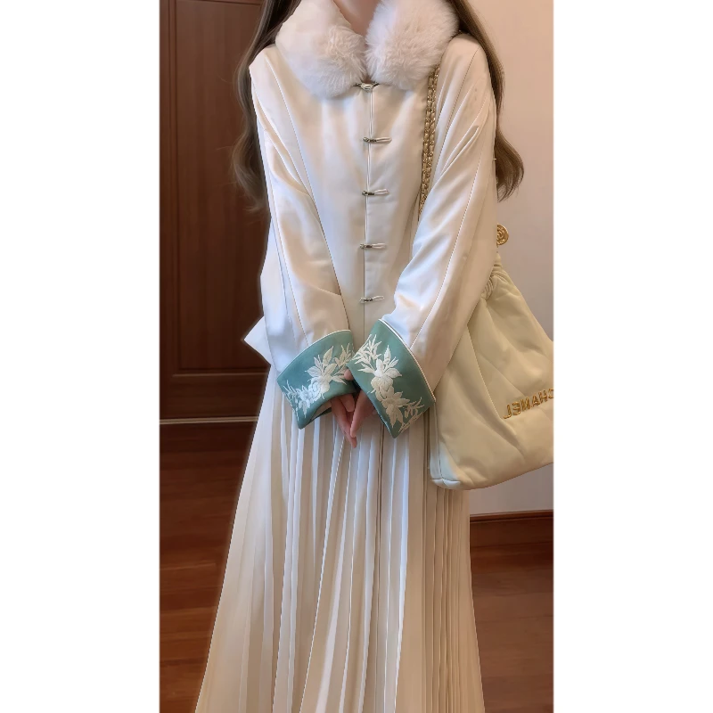 【暮亭雪】新中式盘扣棉衣短款棉服外套&气质百褶半身长裙套装89173