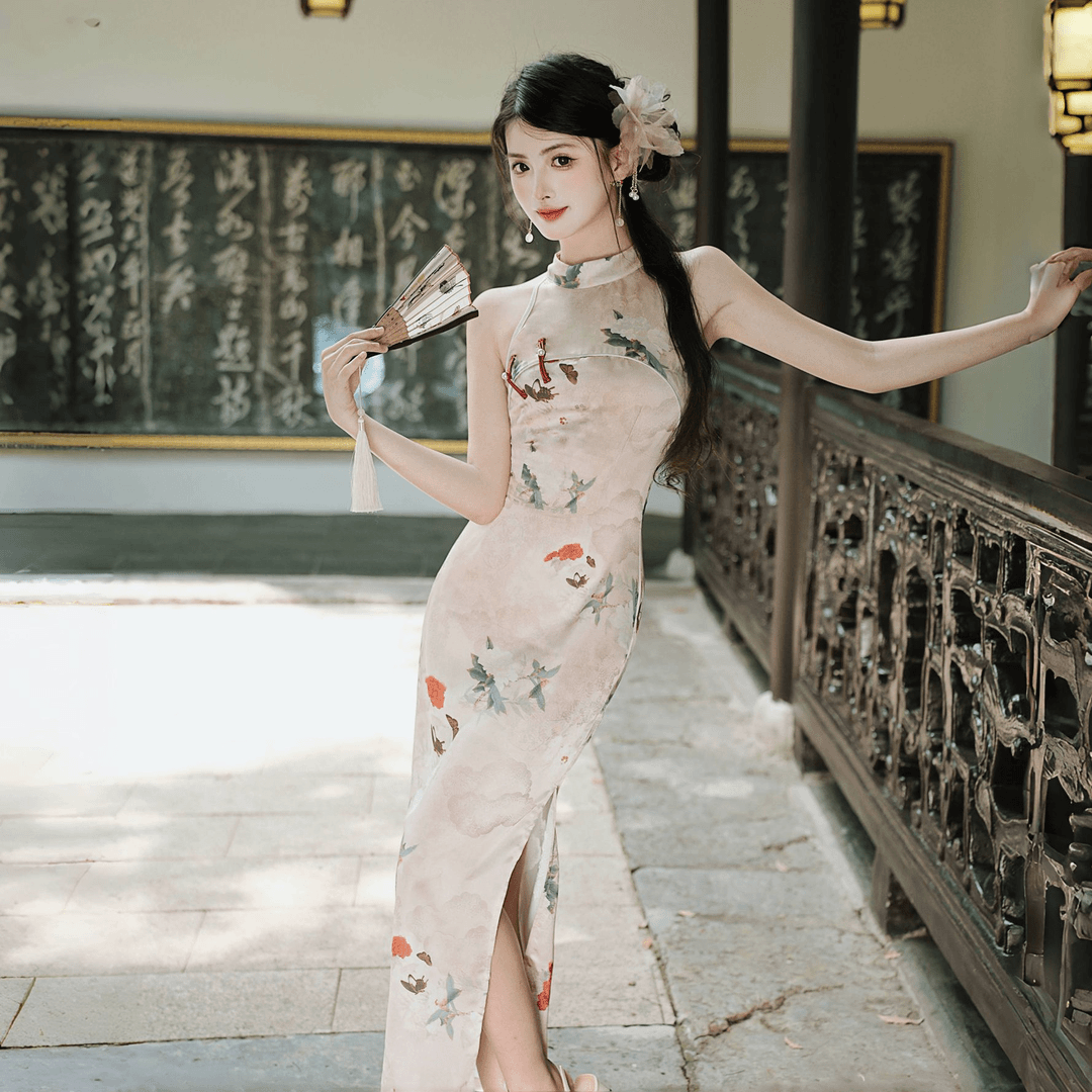 新中式国风复古小立领盘扣印花改良版旗袍连衣裙无袖少女长裙1148