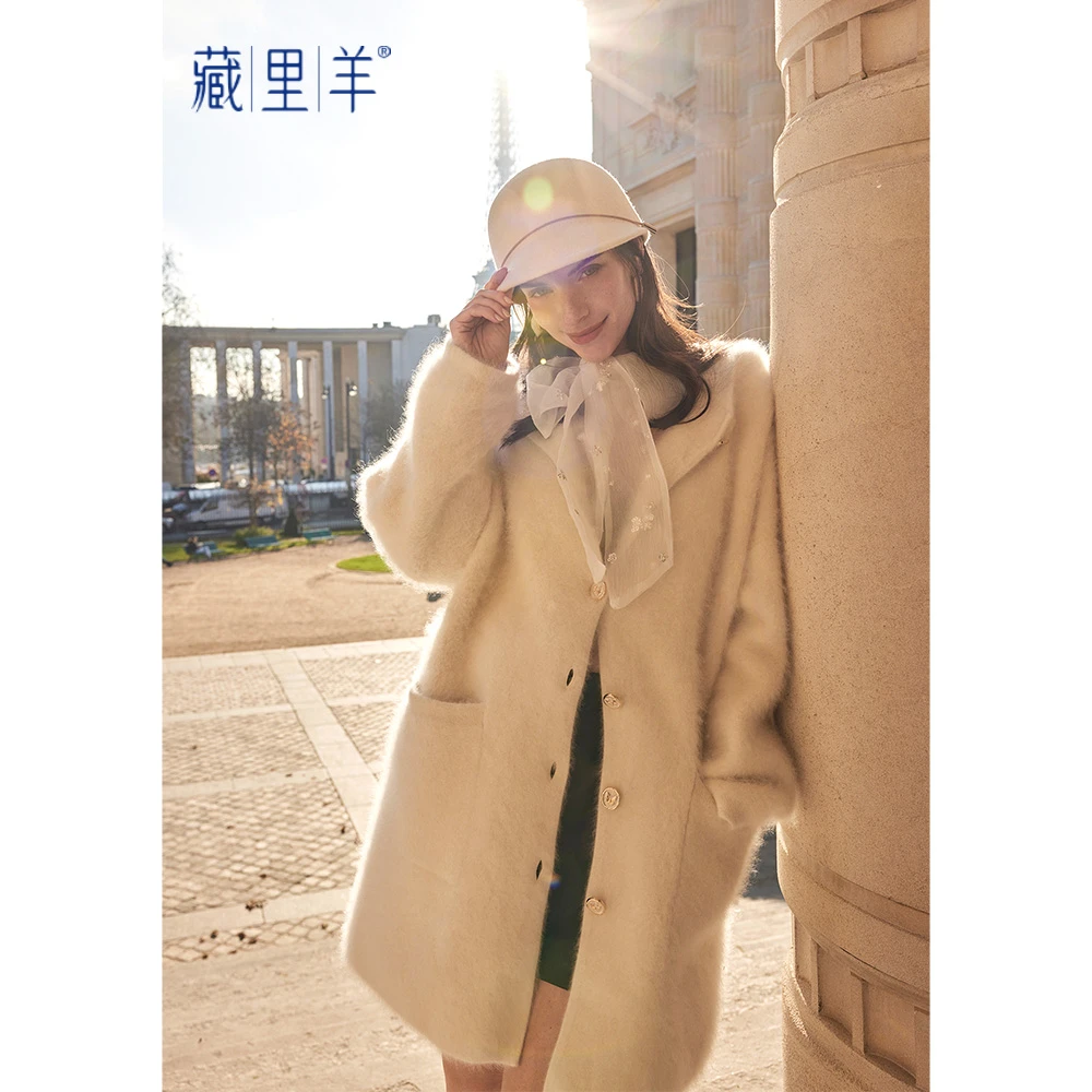 藏里羊【北美小动物毛毛】“初雪”贝贝白气质连帽外套M1255