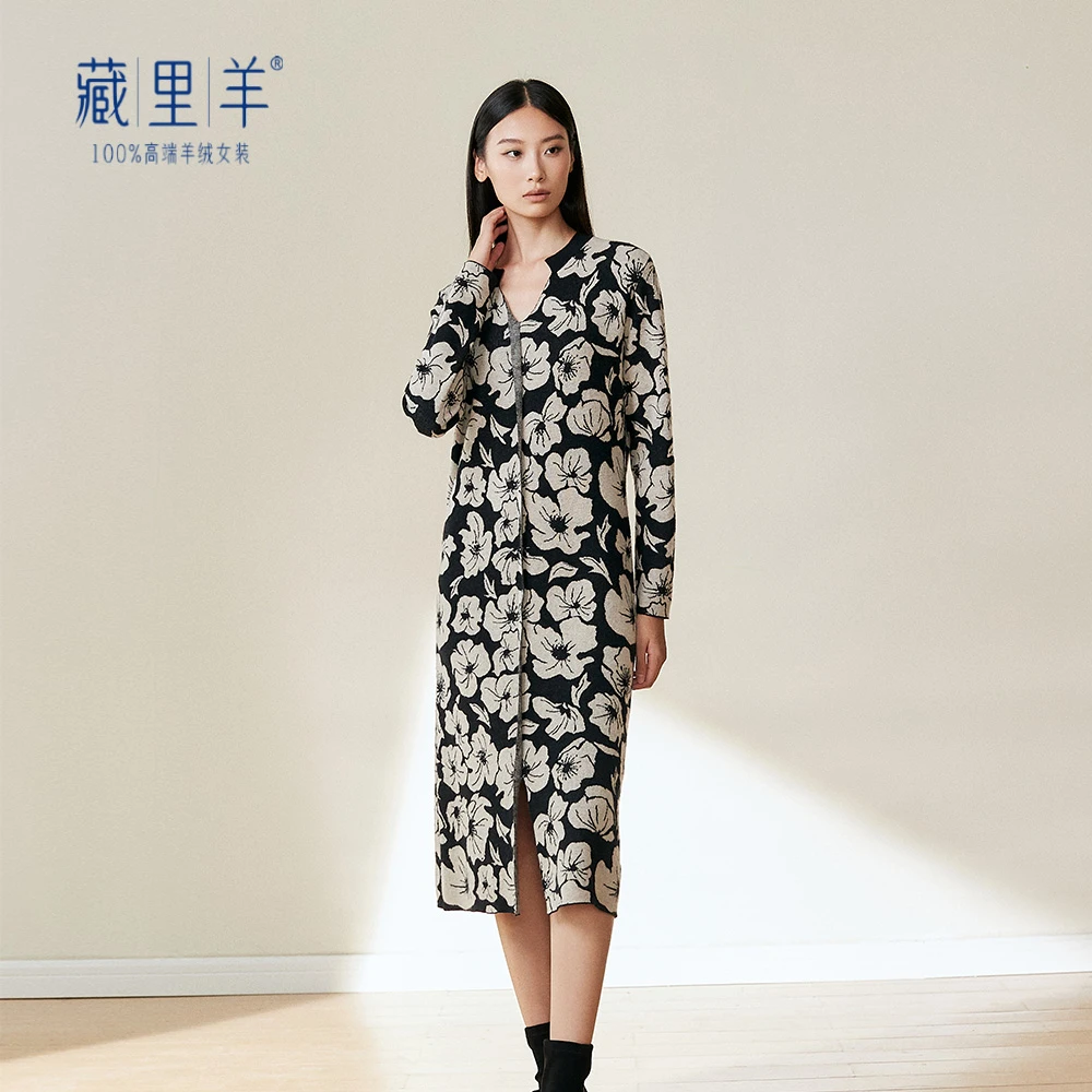 藏里羊【精纺连衣裙】秋季复古轻熟风连衣裙女60支羊绒连衣裙M0073