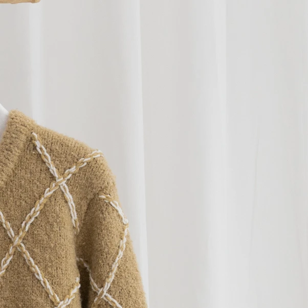 NO退NO换 秋冬新款菱形羊毛针织外套百搭加厚针织开衫WG1110