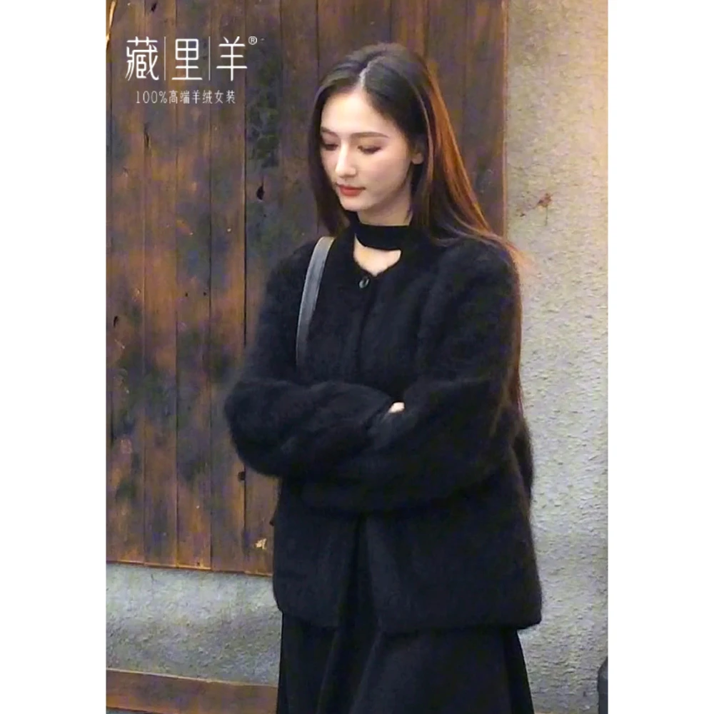 藏里羊【北美小动物毛毛】“惬意东方”大口袋 加密大衣织法上衣M1064