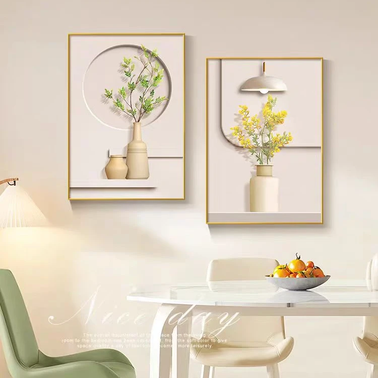 现代简约餐厅装饰画轻奢酒杯花卉饭厅挂画客厅餐桌壁画歺厅两联画