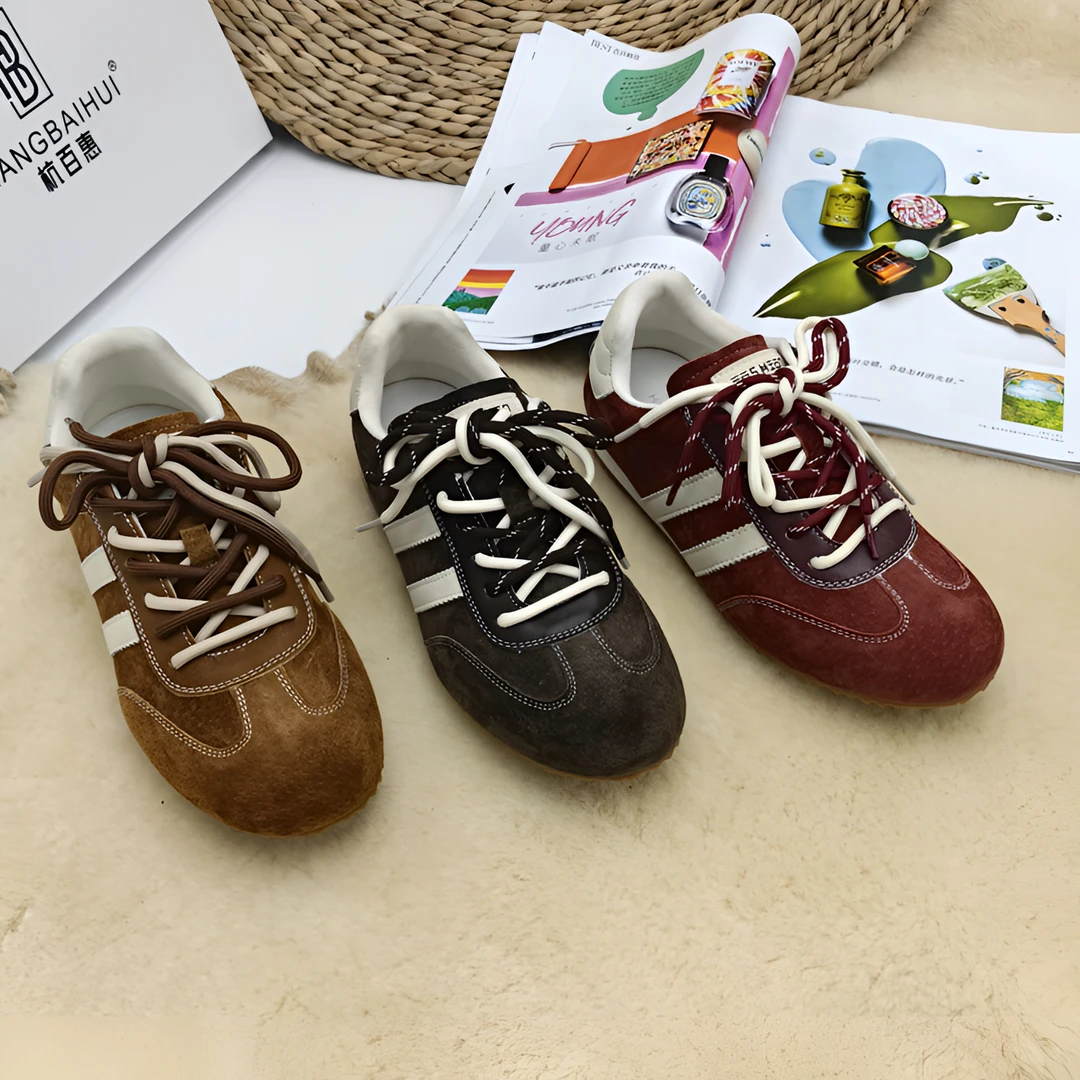 复古真皮德训鞋女新款时尚休闲鞋拼色平底百搭运动潮鞋