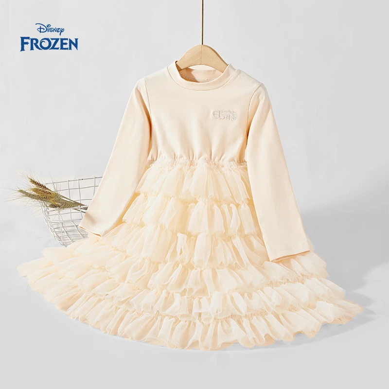 Disney/迪士尼冰雪奇缘秋季女童新款长袖连衣裙洋气女孩网纱裙子