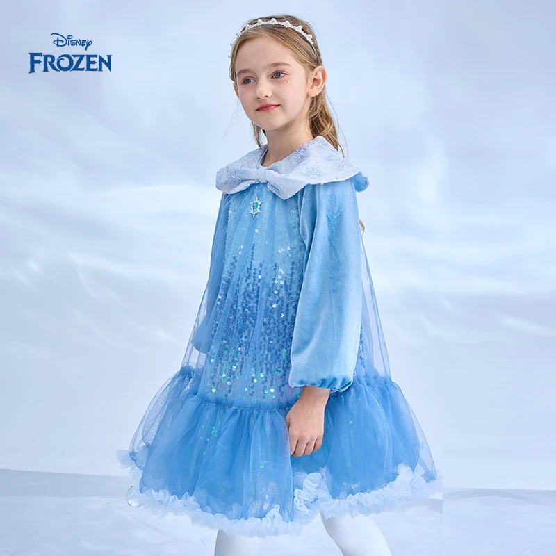 Disney/迪士尼冰雪奇缘艾莎春秋女童2025年秋装淑女公主连衣裙