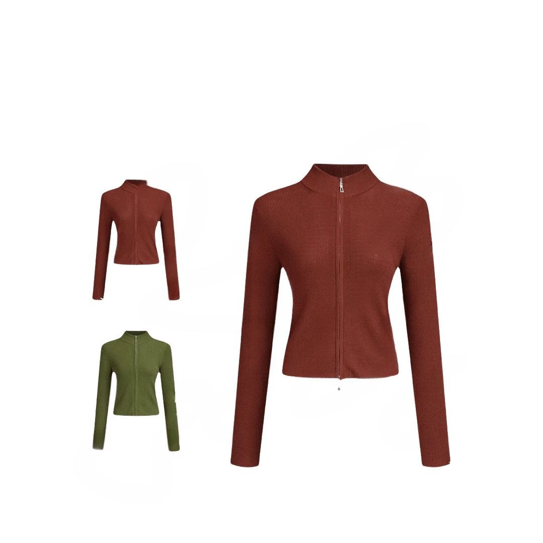 【雅云现货号】悠然拉链开衫衫100绵羊毛秋冬修身净色针织外套