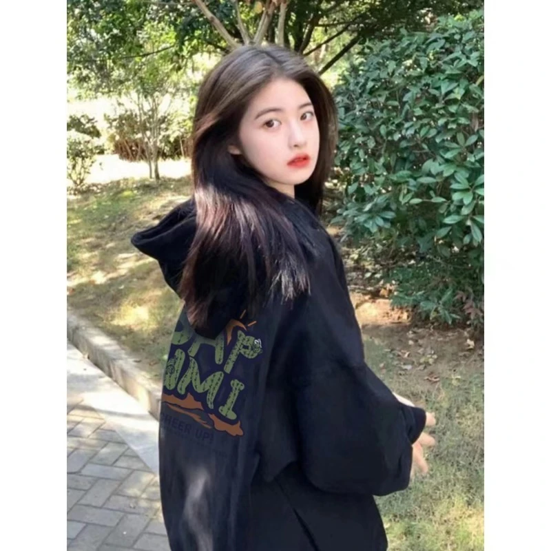 美式国潮牌秋冬复古风长袖加绒印花字母男女宽松连帽常规款卫衣