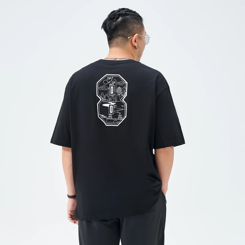 半墨大码男装复古数字印花男士短袖T恤纯棉t胖子体恤衫MDTX231718