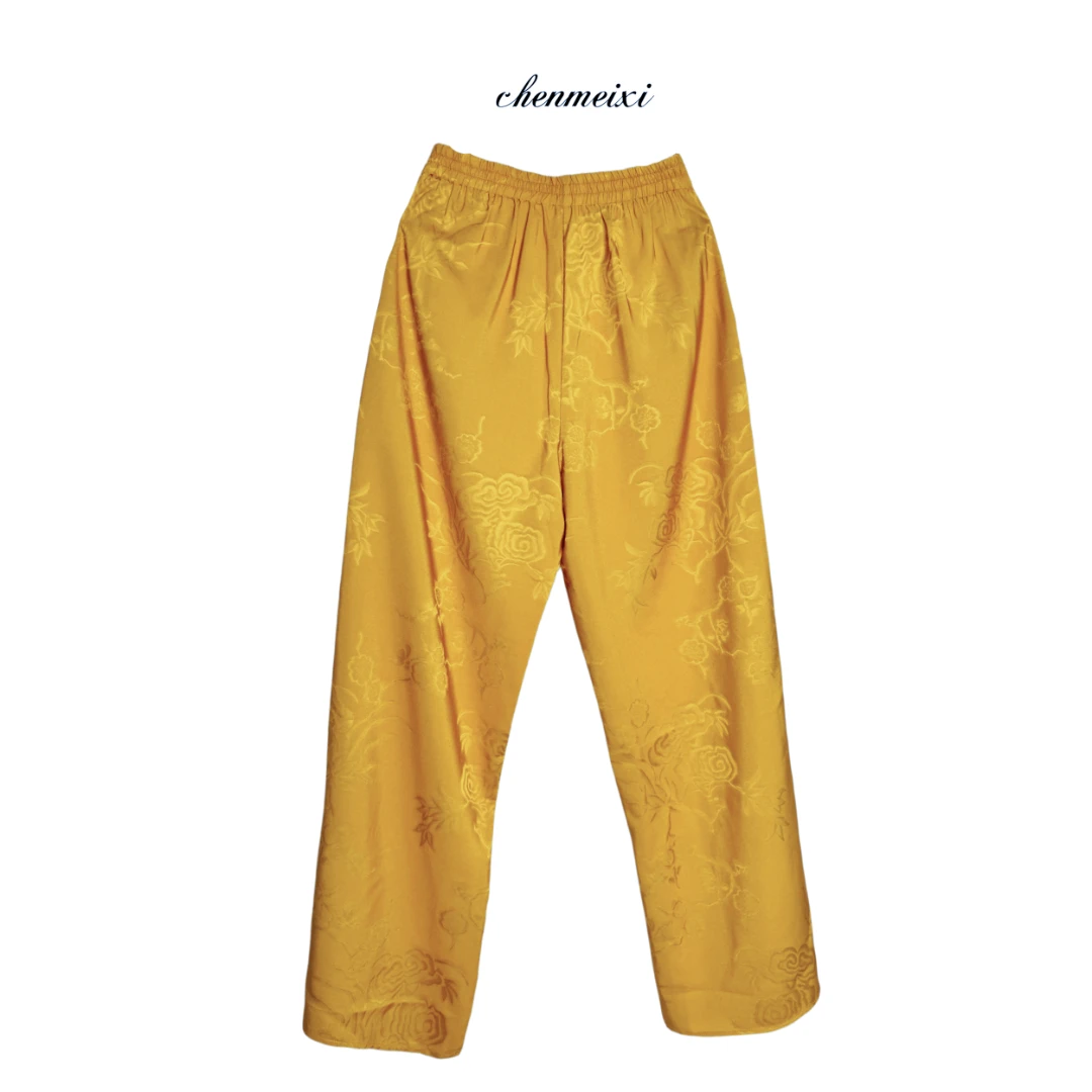 陈美羲【高定】国风提花黄色宽松裤子YLS-0337