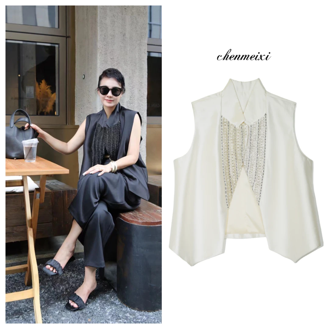 陈美羲【一帘幽梦】轻奢设计师款重工钉钻拼接马甲6021