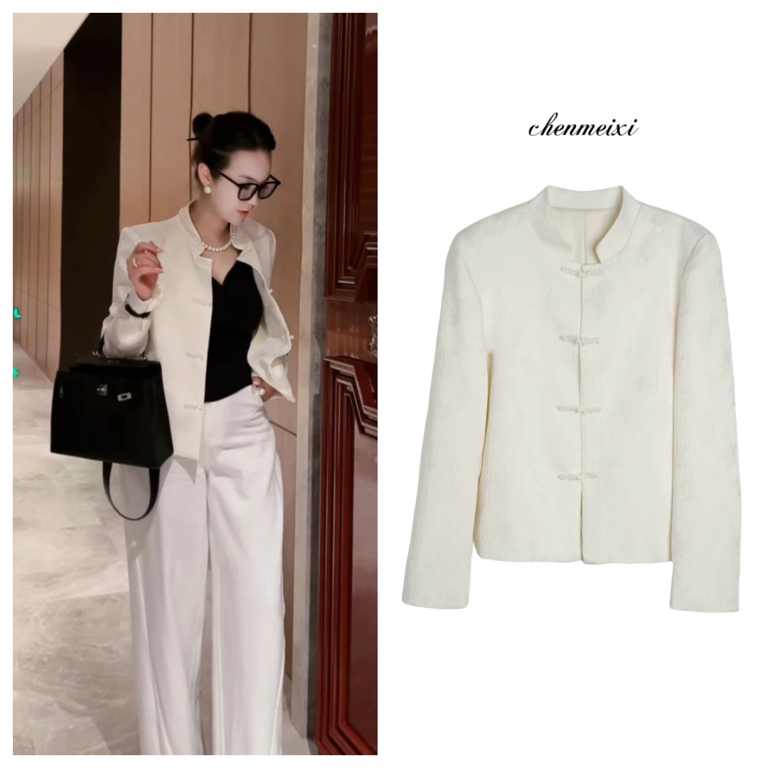 陈美羲【书香世家】新中式秋冬气质百搭小上衣提花国风立领短外套