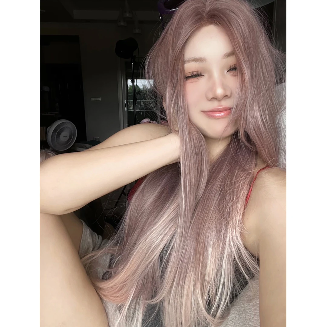 芙芙同款《海洋之歌》二代前额蕾丝紫色渐变长直发进口丝不打结假发