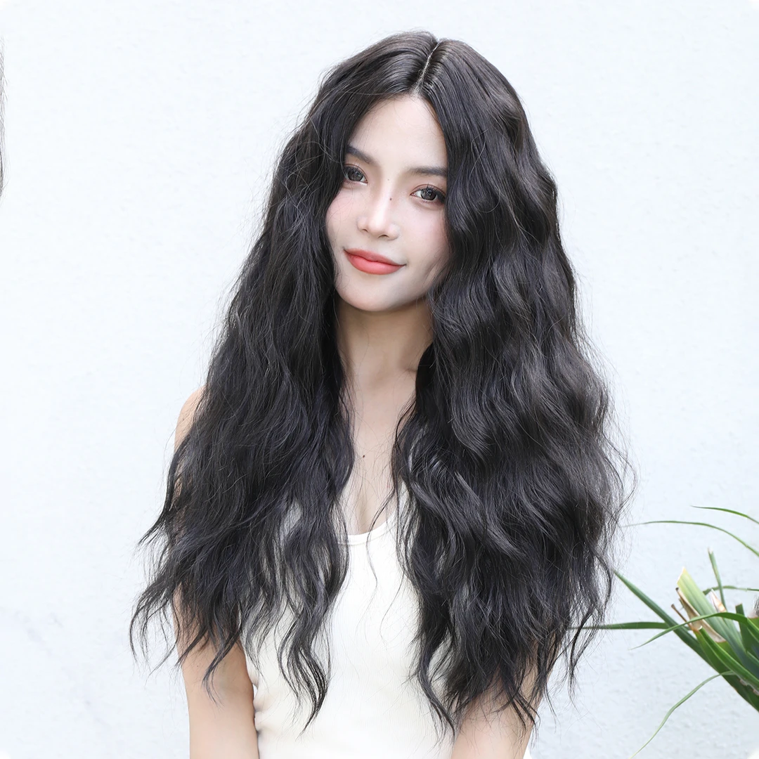 时尚辣妹金色卷发中分长发仿真发际线手钩前蕾丝假发头套女