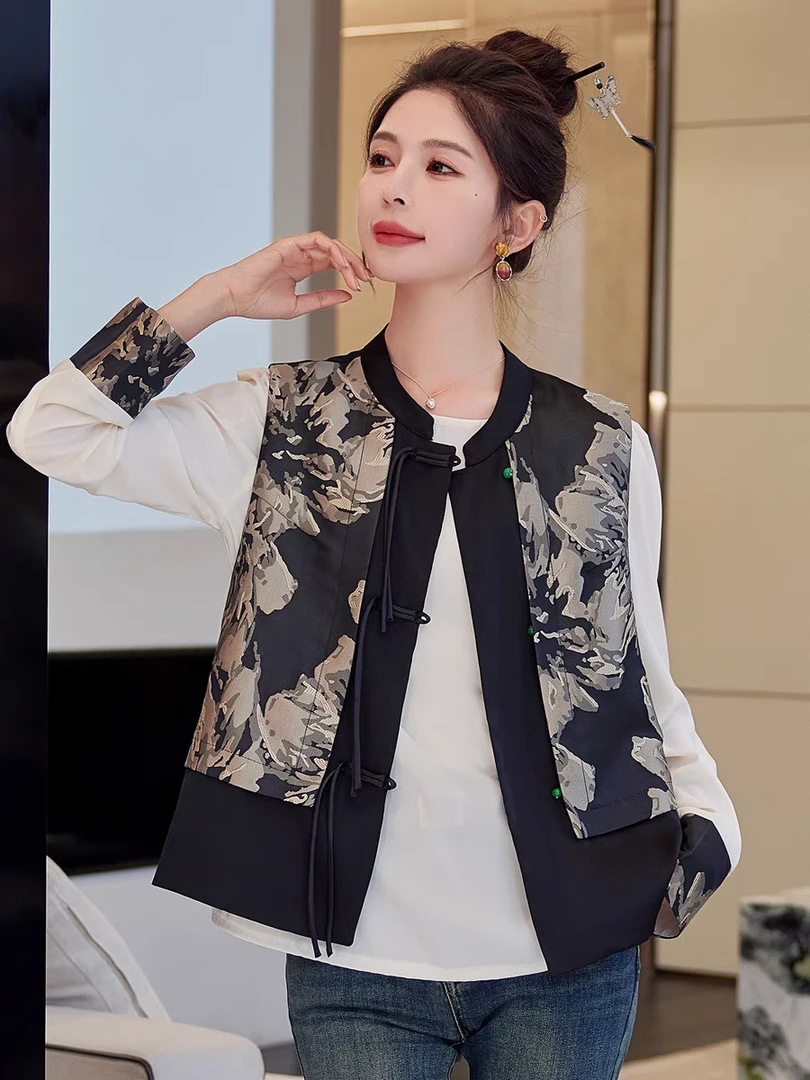 8103新中式国风时尚套装新款春秋小个子高级感马甲衬衣两件套女