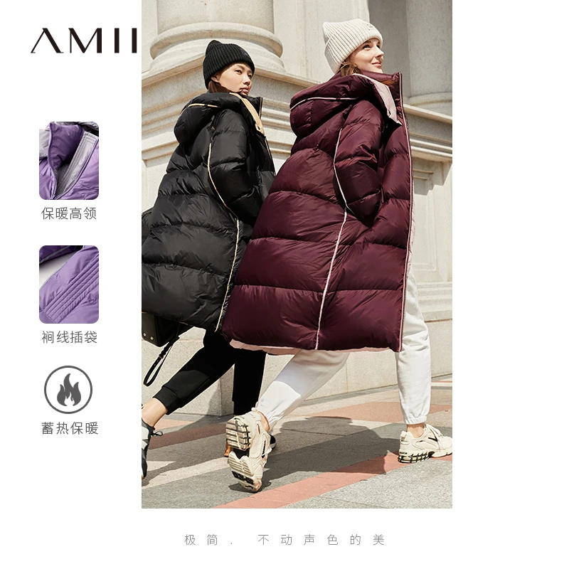 Amii时尚石墨烯90白鸭绒羽绒服女保暖加厚12140705
