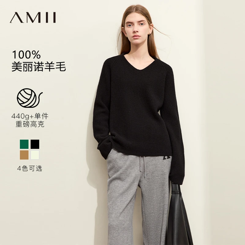 AmiiV领宽松轻奢美丽诺全羊毛插肩袖长袖毛衣女12323164