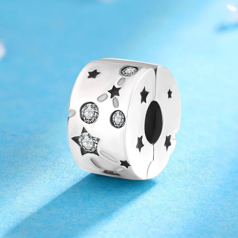 925银银制品 潘家风格手链串珠925银diy珠子银河固定扣夹镶嵌手工