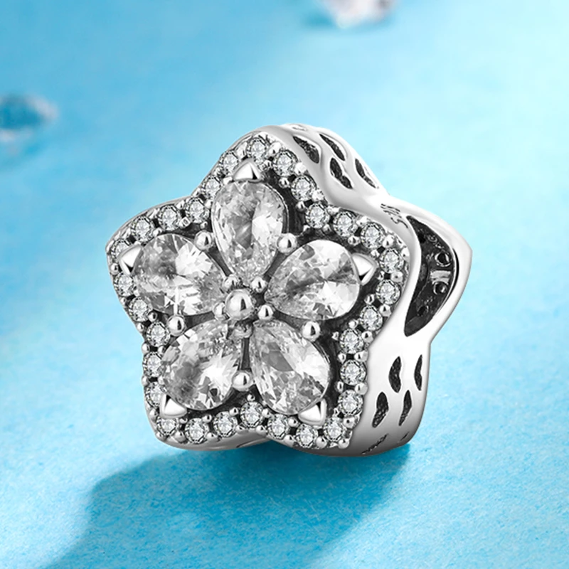 925银银制品 潘家风格雪花串珠气质白色轻奢时尚百搭精致简约镶嵌