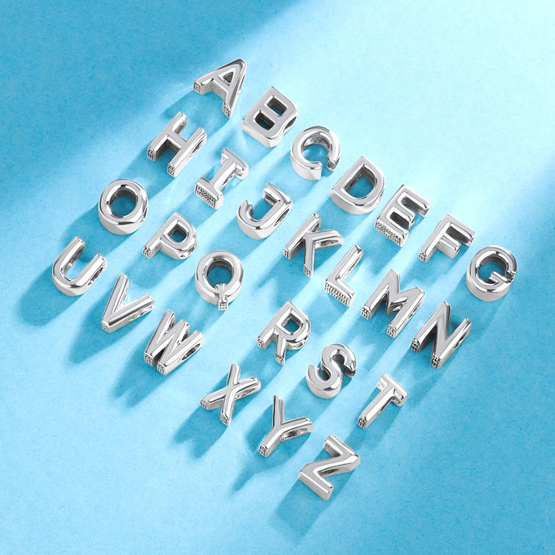 925银银制品 潘家925银英文字母串珠手工DIY编绳手链隔珠配件素款