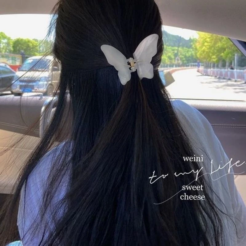 仙气飘飘~透明蝴蝶半扎发抓夹女夏发夹后脑勺夹子磨砂鲨鱼夹发卡