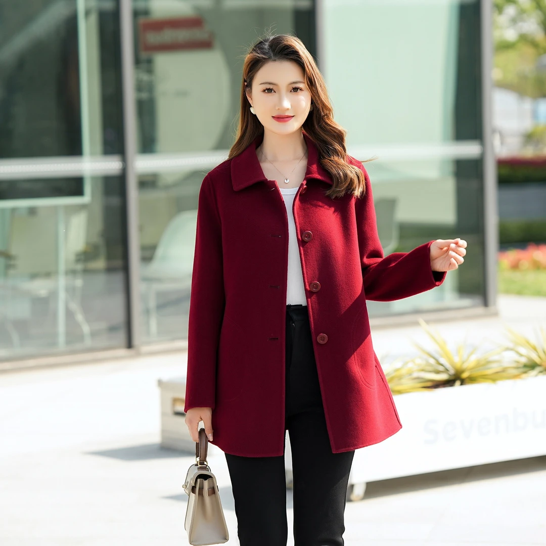 秋冬气质修身短款双面羊毛大衣娃娃领显高显瘦洋气外套 （XD）