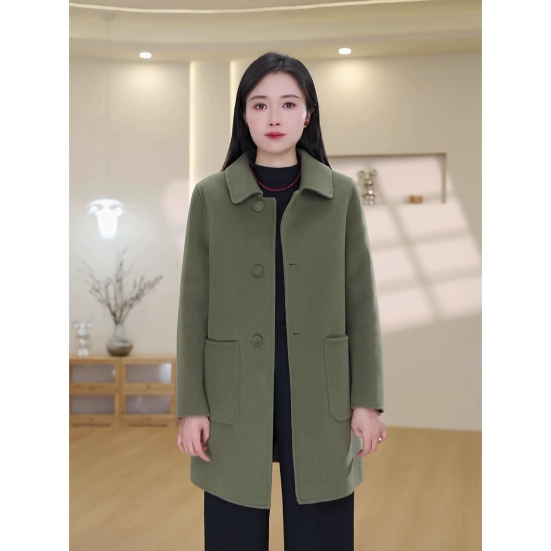 24高端秋冬娃娃领双面羊毛大衣洋气百搭外套显高显瘦备 （火）