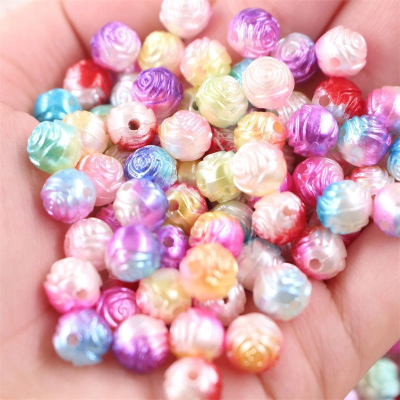 8mm双面玫瑰花仿珍珠人鱼渐变幻彩色珠diy手工穿珠人鱼姬散珠子
