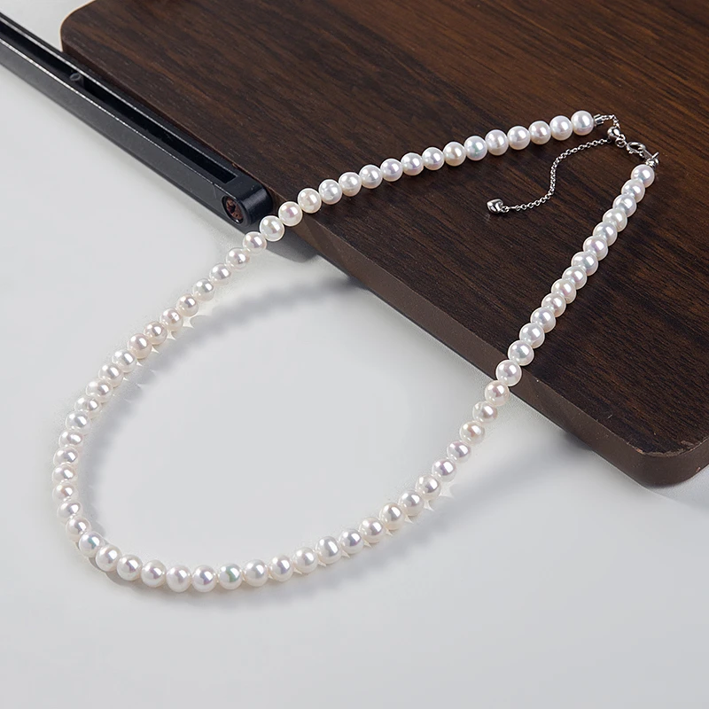 【春夏季热款】5-6mm极光高品质天然淡水无核珍珠项链（新人见面礼）