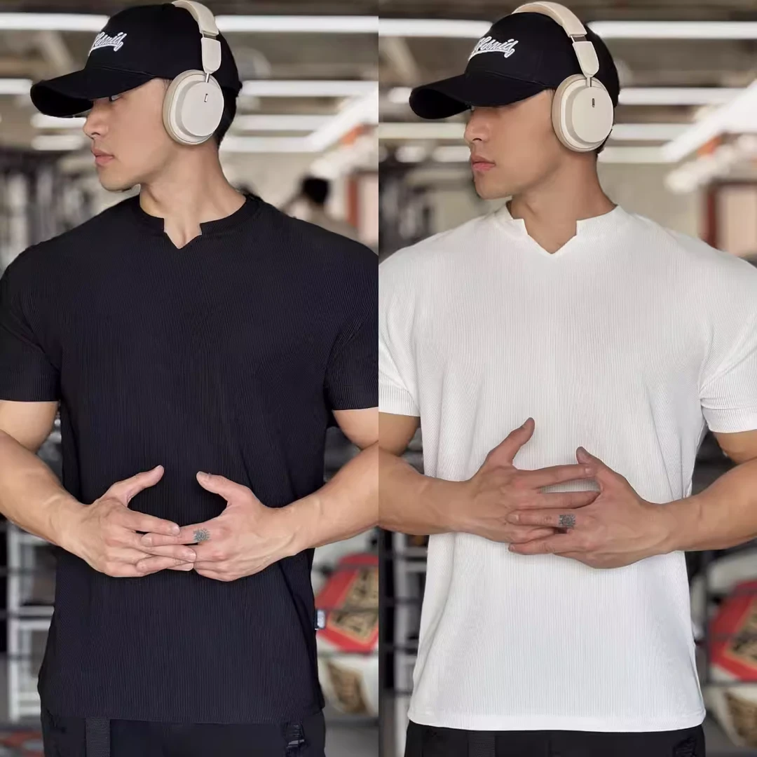 夏季新款280g重磅短袖肌理垫肩收袖显大抗皱速干健身运动短T恤