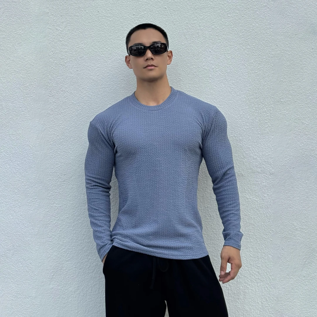 【肌理高级感】长袖T恤男秋冬季宽松垂感运动休闲健身训练打底衣服