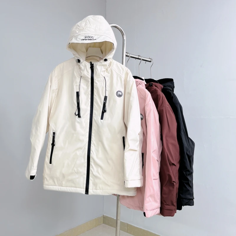 157女士秋冬新款连帽外套 刺绣拉链加厚上衣外套防风休闲保暖棉衣