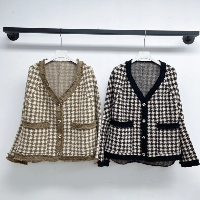 377冬季新品外套 气质时尚格子秋冬小香风外套